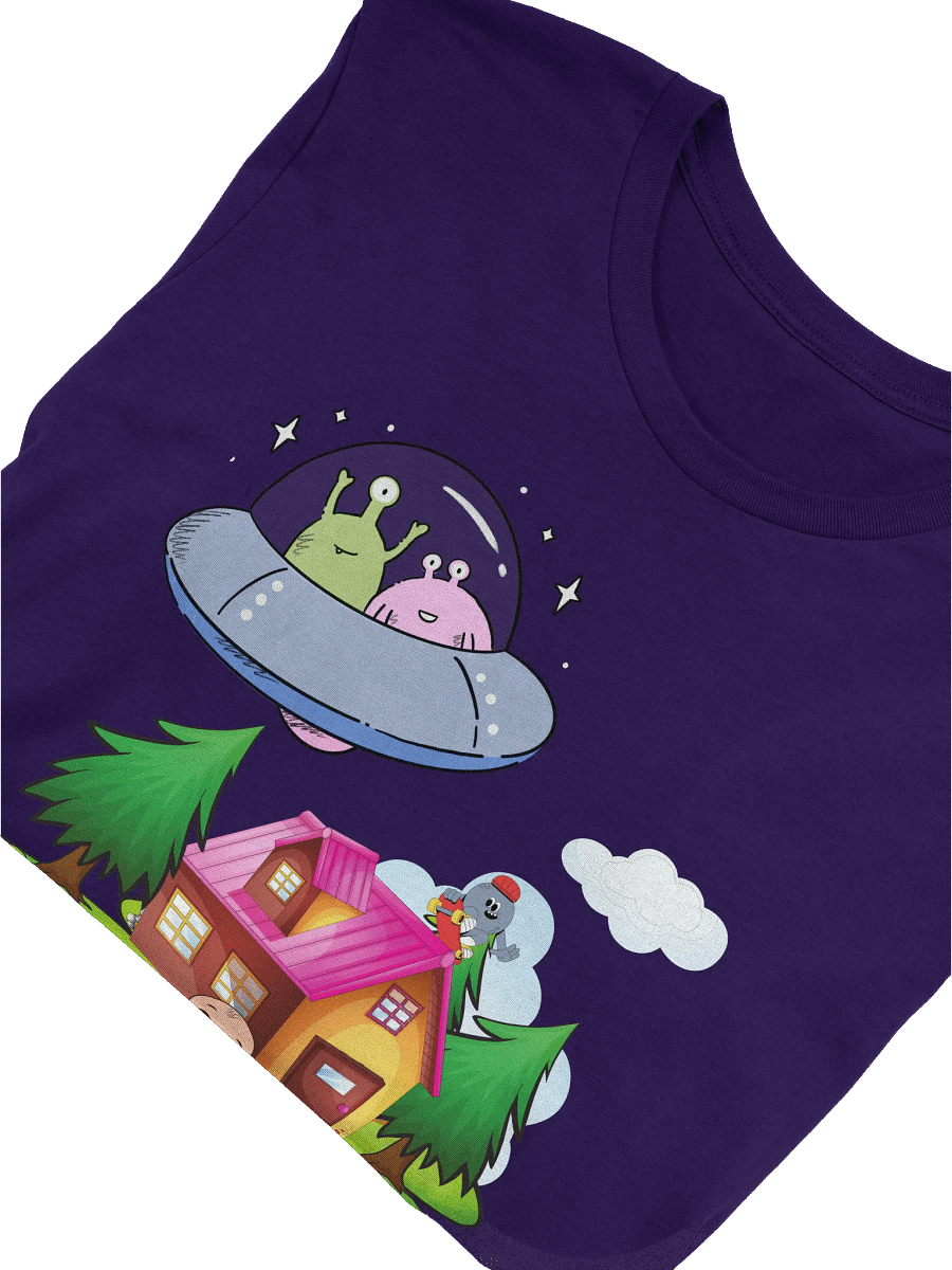 Funny Baby & Alien UFO Encounter Tee - Outer Space Cartoon T-Shirt, Sci-Fi Graphic Gift, Unisex Shirt, Heavy Cotton Top, Pregnancy Gift Tee product image (50)