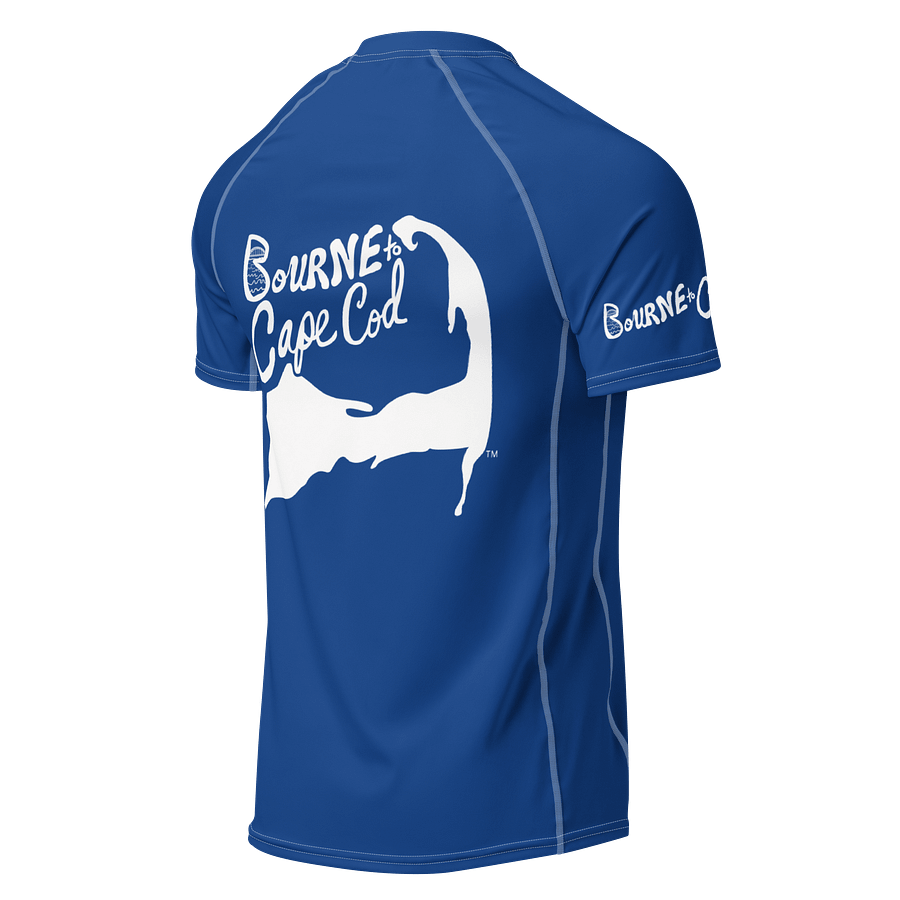 BRN.2C.C.™/BOURNE to Cape Cod™ | Men’s Performance Rash Guard | Recycled UPF 50+ Surf Shirt | White Logos on Dark Cerulean product image (2)