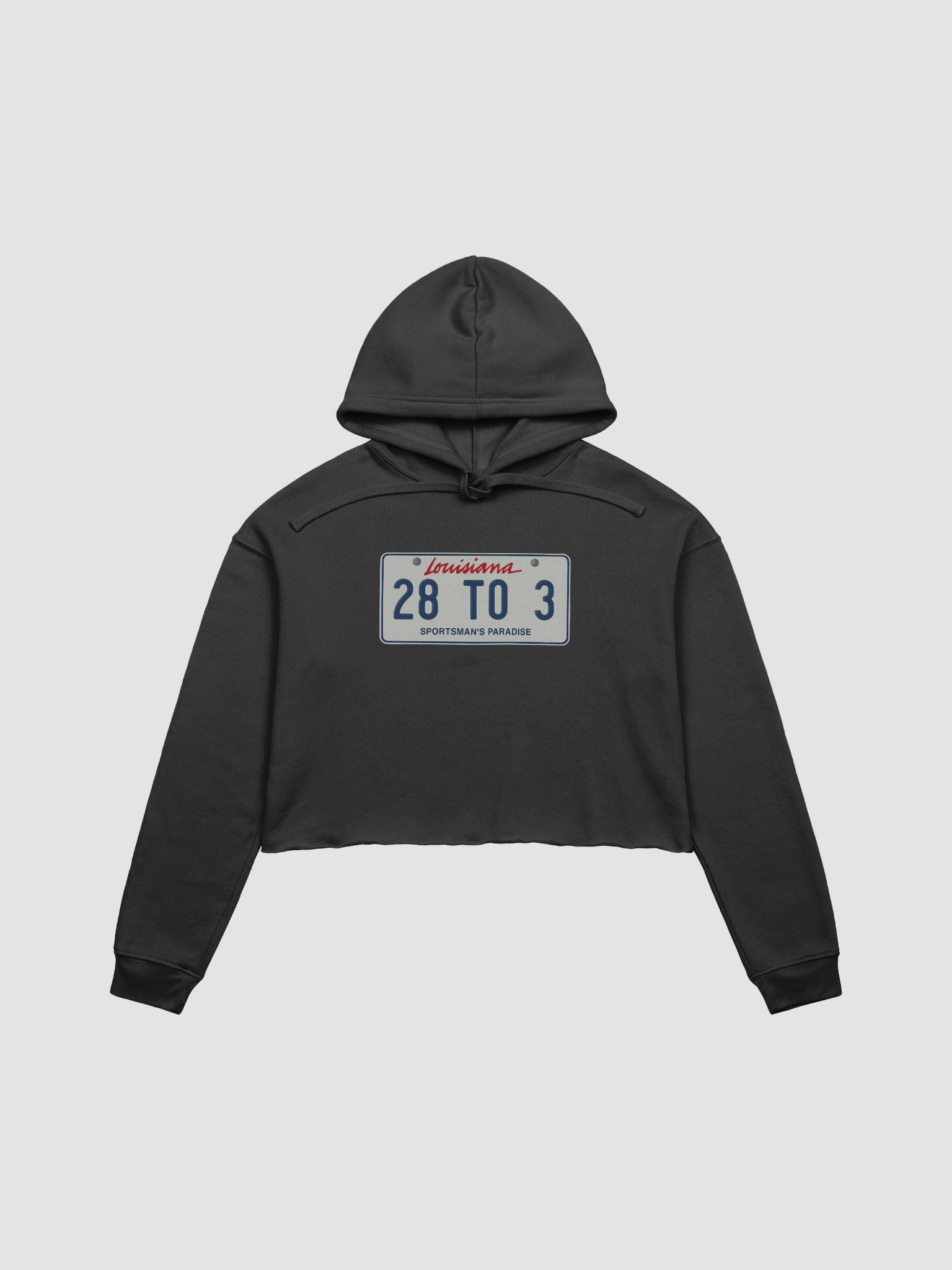 The 28 to 3 Podcast "Louisiana License Plate" Fleece Crop Hoodie product image (1)