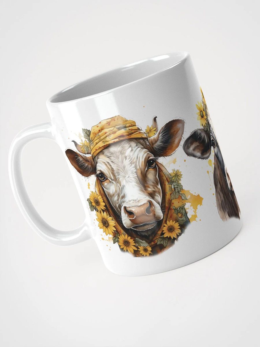 Whimsical Sunflower Cow White Glossy Mug product image (3)