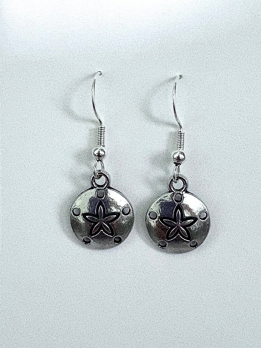 Handmade Silver-Tone Metallic Sand Dollar Earrings | Monique Faella Designs™ | MFD-00124 product image (1)