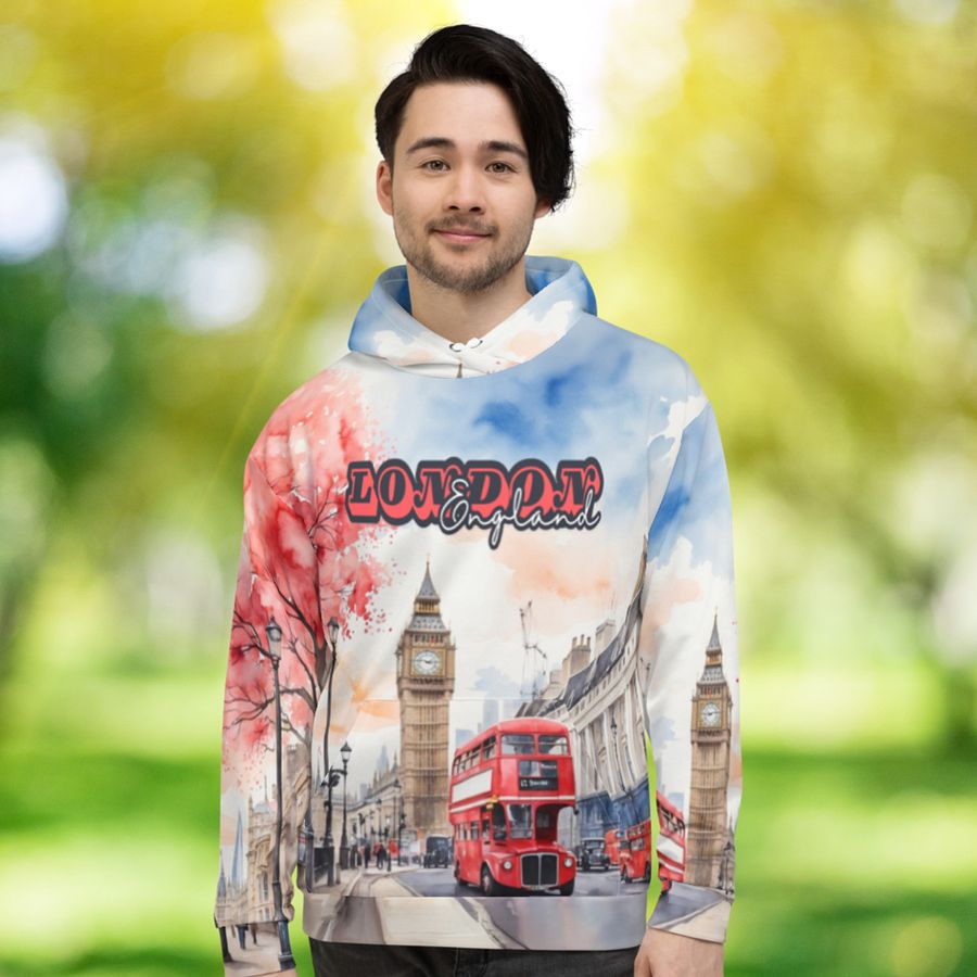 London England Watercolor All Over Print Hoodie product image (3)