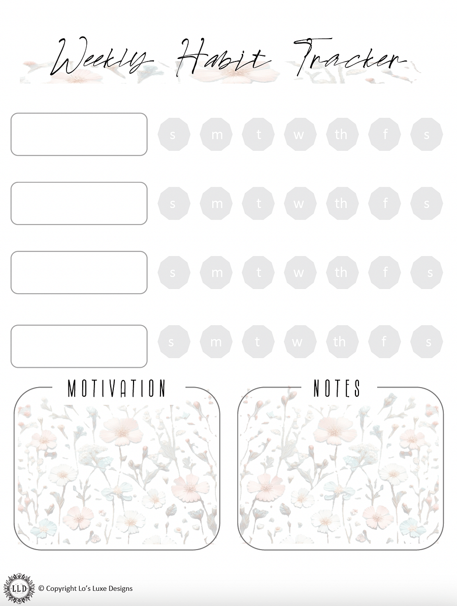 Weekly Habit Planner - Wildflowers - 8.5x11 Printable product image (1)