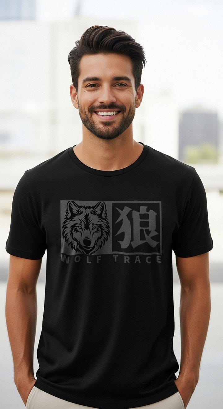 Men’s T-Shirt Japanese Kanji and Wolf illustration, Minimalist Design product image (1)
