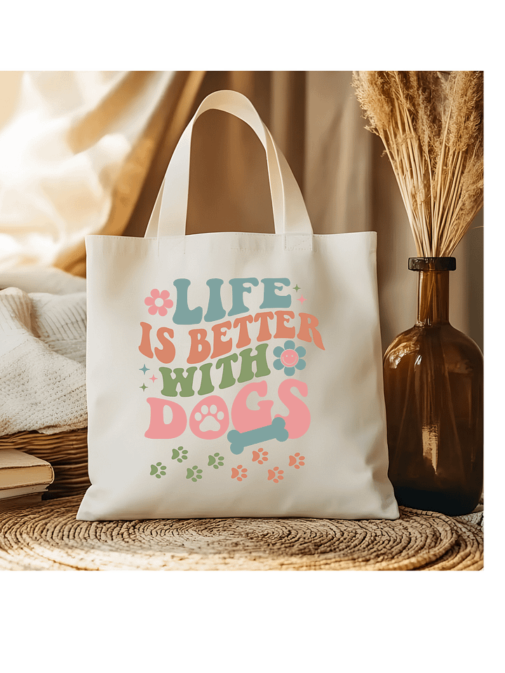 Life is Better With Dogs Retro E-Conscious Ecofriendly Tote Bag product image (1)