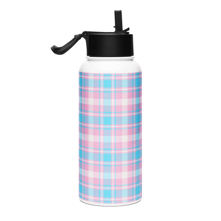 Baby Blue, Pink, and White Plaid Water Bottle product image (1)