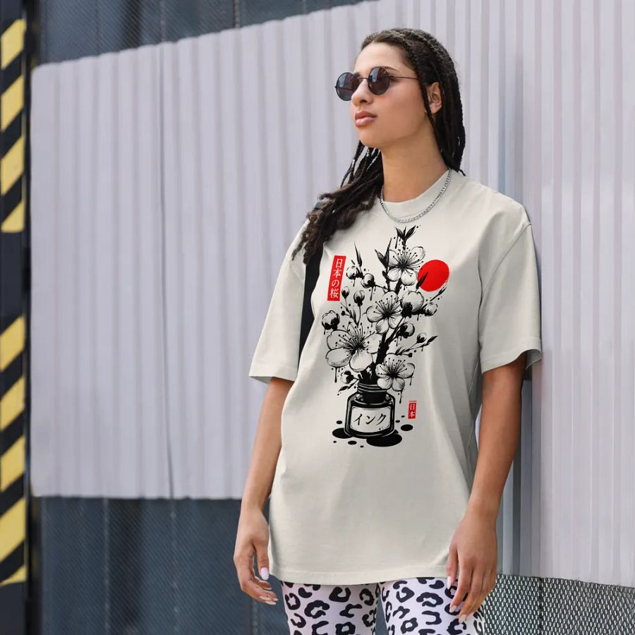 Black Cherry Blossom Japanese Ink - Oversized Tee product image (8)