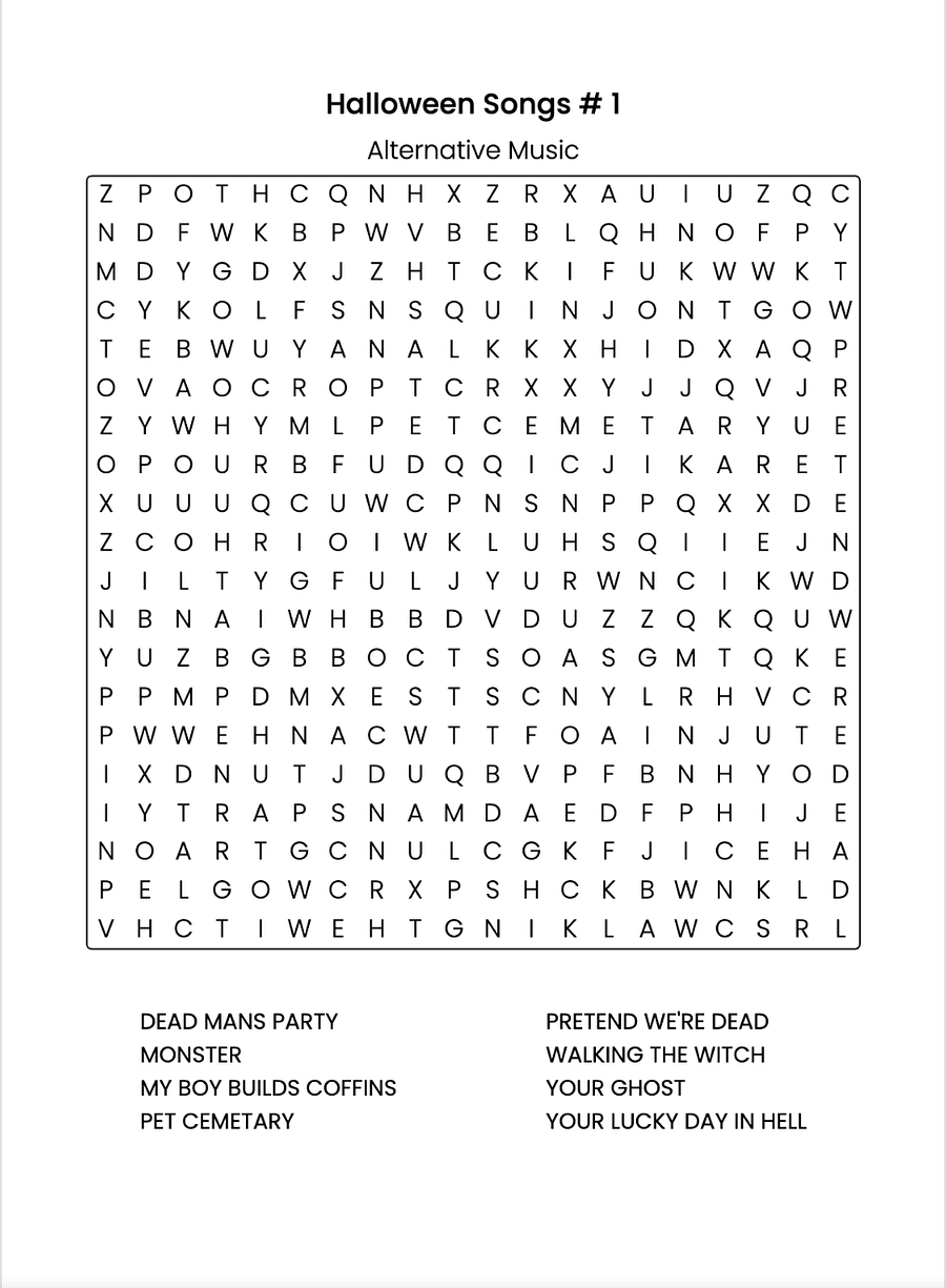 Halloween Songs Alternative Music Word Search for Adults product image (2)