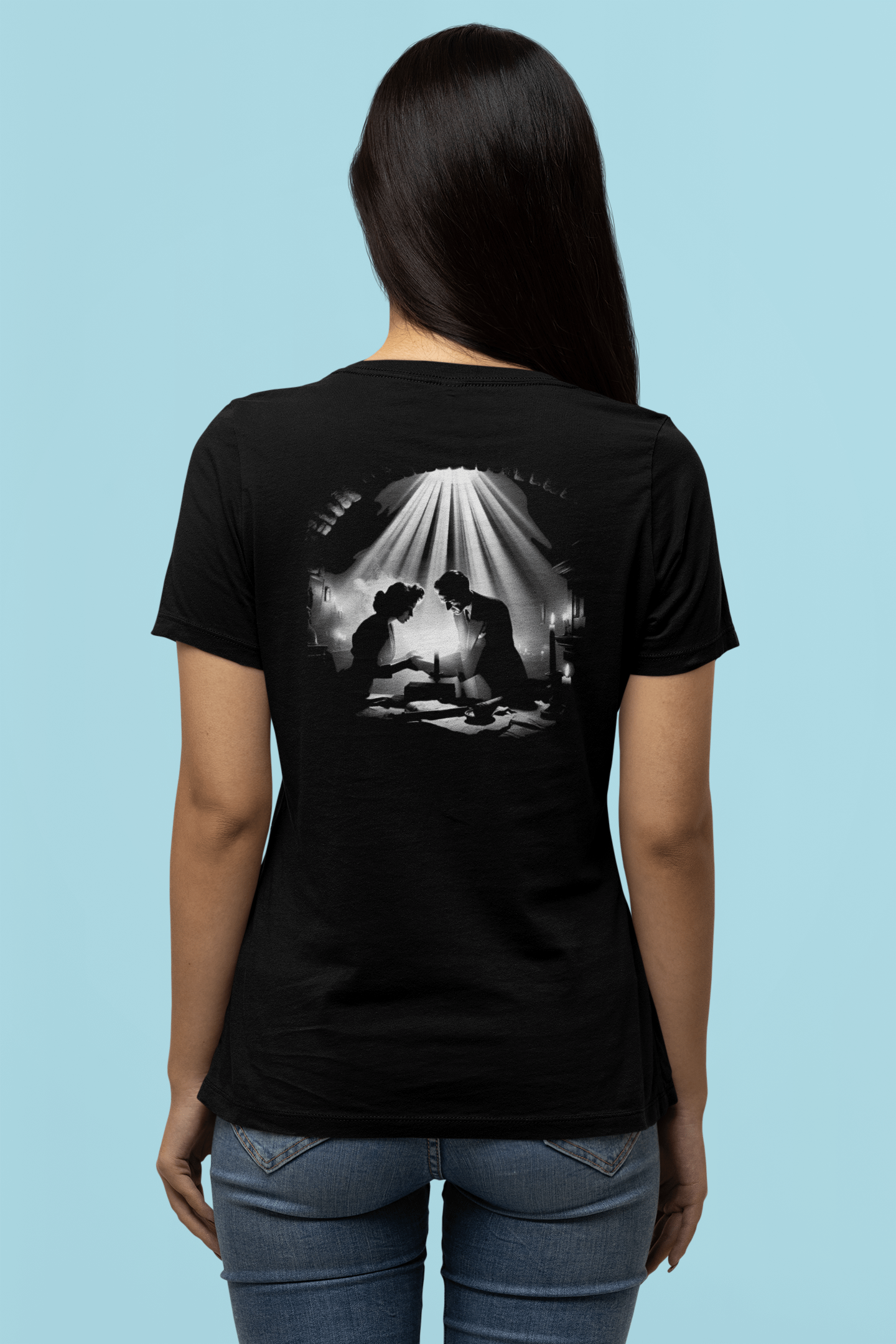 Sacred Noir: Whispered Vows in Light and Shadow (Womens Tee) product image (2)