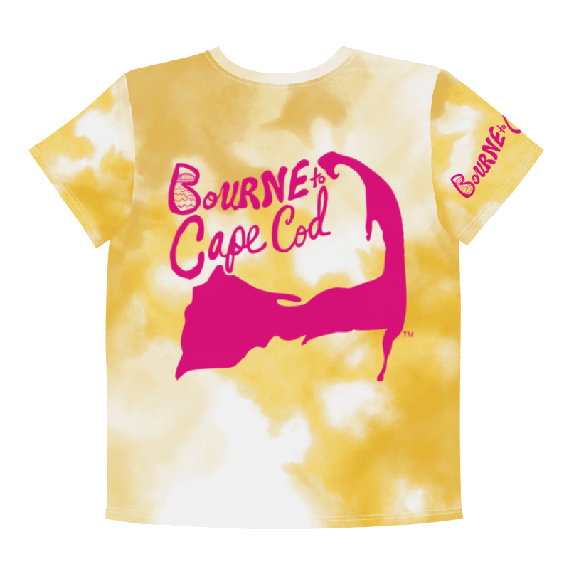 🦩YOUTH | Girls’ | BOURNE to Cape Cod™ | Logo Tee – All-Over Print | BRN.2C.C.™ | Coastal Cutie Vibes💖 | Pink Logo on Orange Clouds product image (2)