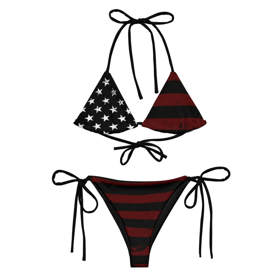 Distressed Red and Black Americana String Bikini product image (3)