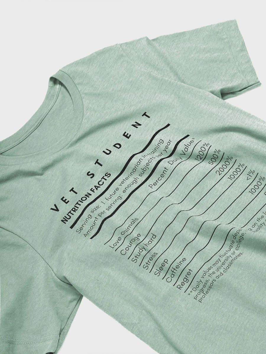 "Vet Student Nutrition Facts" t-shirt (light background) product image (6)