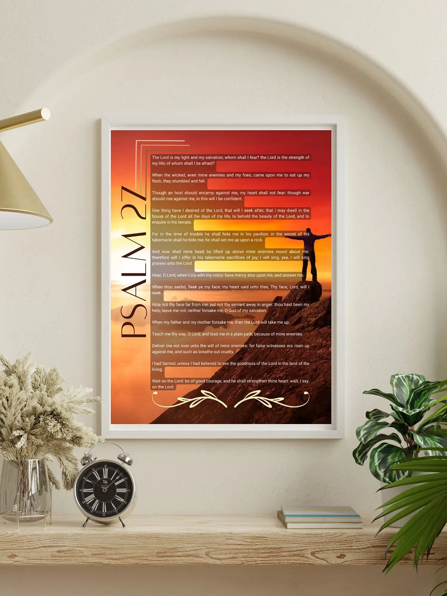 Printable Colorful Psalm 27 wall art // The Lord is my light and my salvation; whom shall I fear? Digital download Psalm 27 kjv JPG. product image (3)
