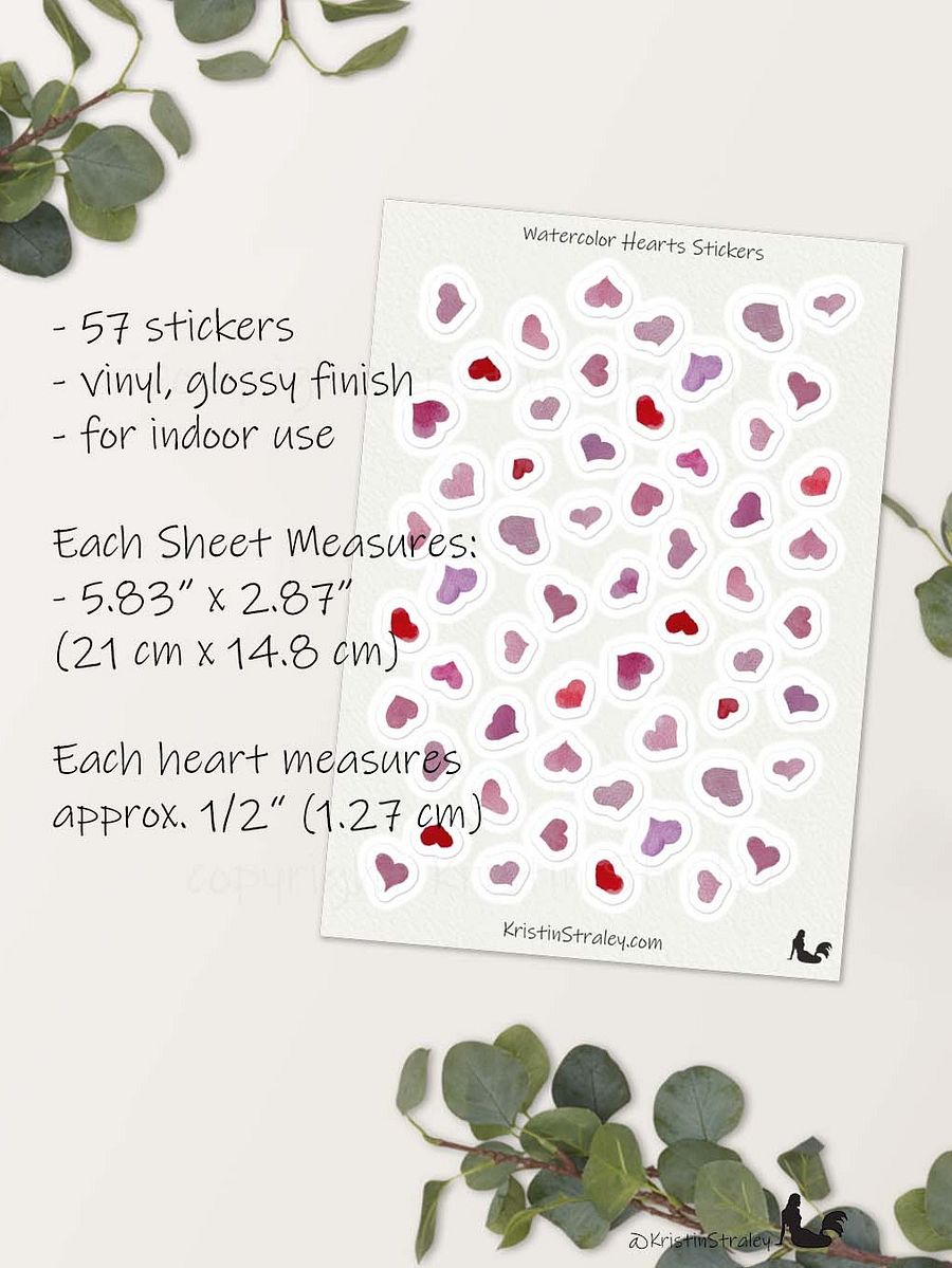 Pink Hearts Watercolor Sticker Sheet product image (3)