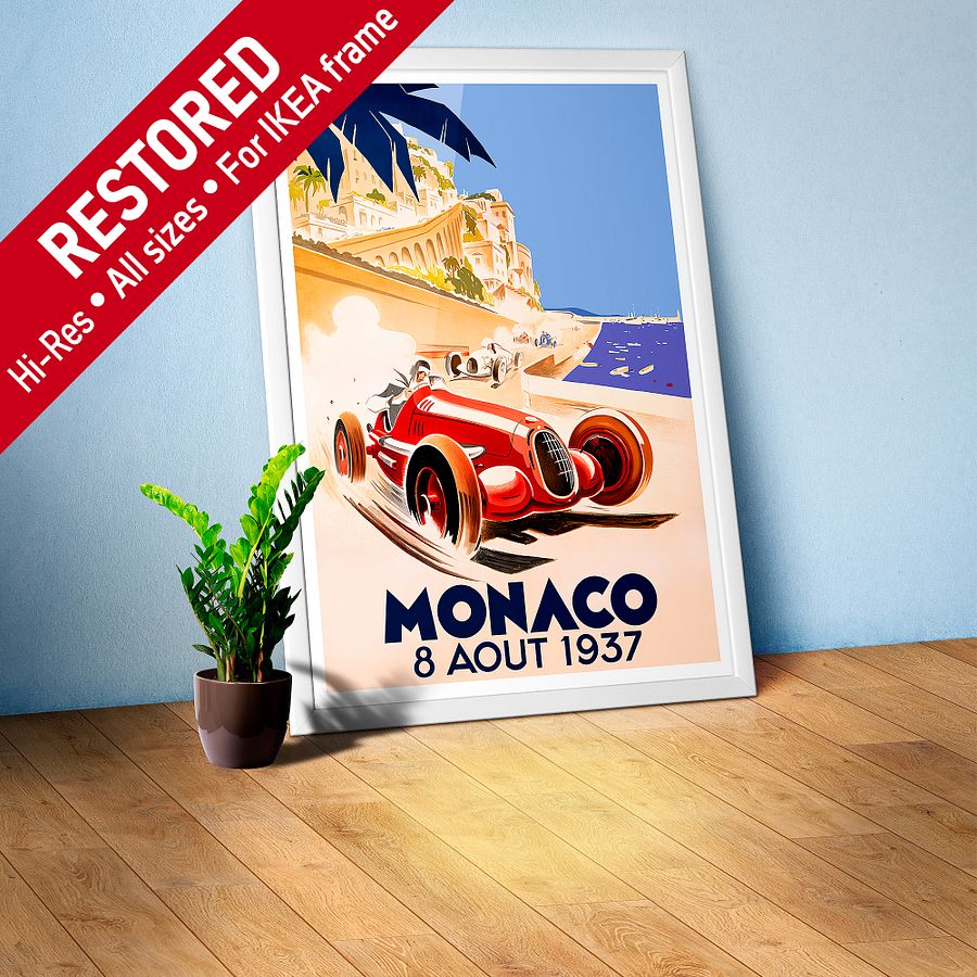 Monaco Vintage F1 Grand Prix, 1937 poster — Vintage Formula 1 poster, Monaco Grand Prix poster, retro travel poster, retro travel art product image (1)