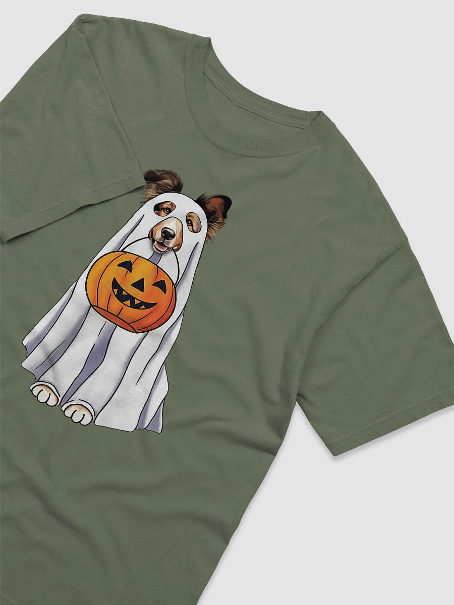 Shetland Sheepdog Halloween Tee | Funny Halloween Sheltie/Rough Collie Wearing Ghost Costume w/ Pumpkin Basket product image (3)