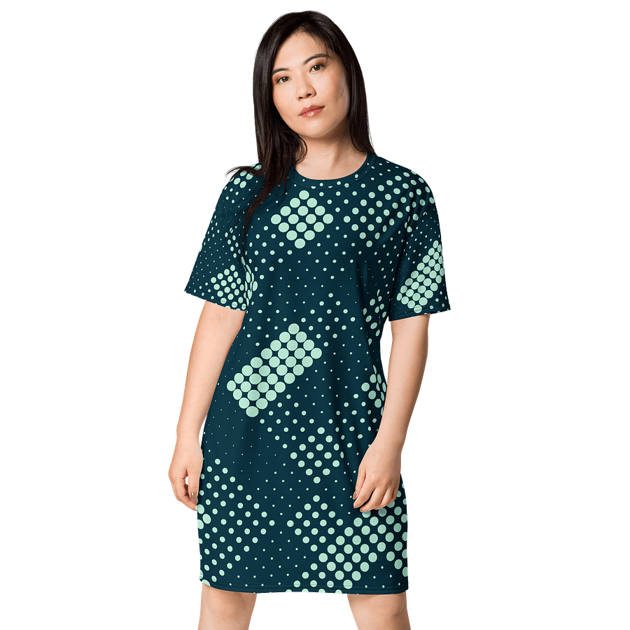 Trendy Oversized T-Shirt Dress with Exclusive Teal Polka Dot Design - TDSMUSIC.com product image (1)