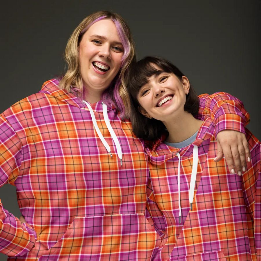 Bright Orange and Pink Plaid Hoodie product image (3)