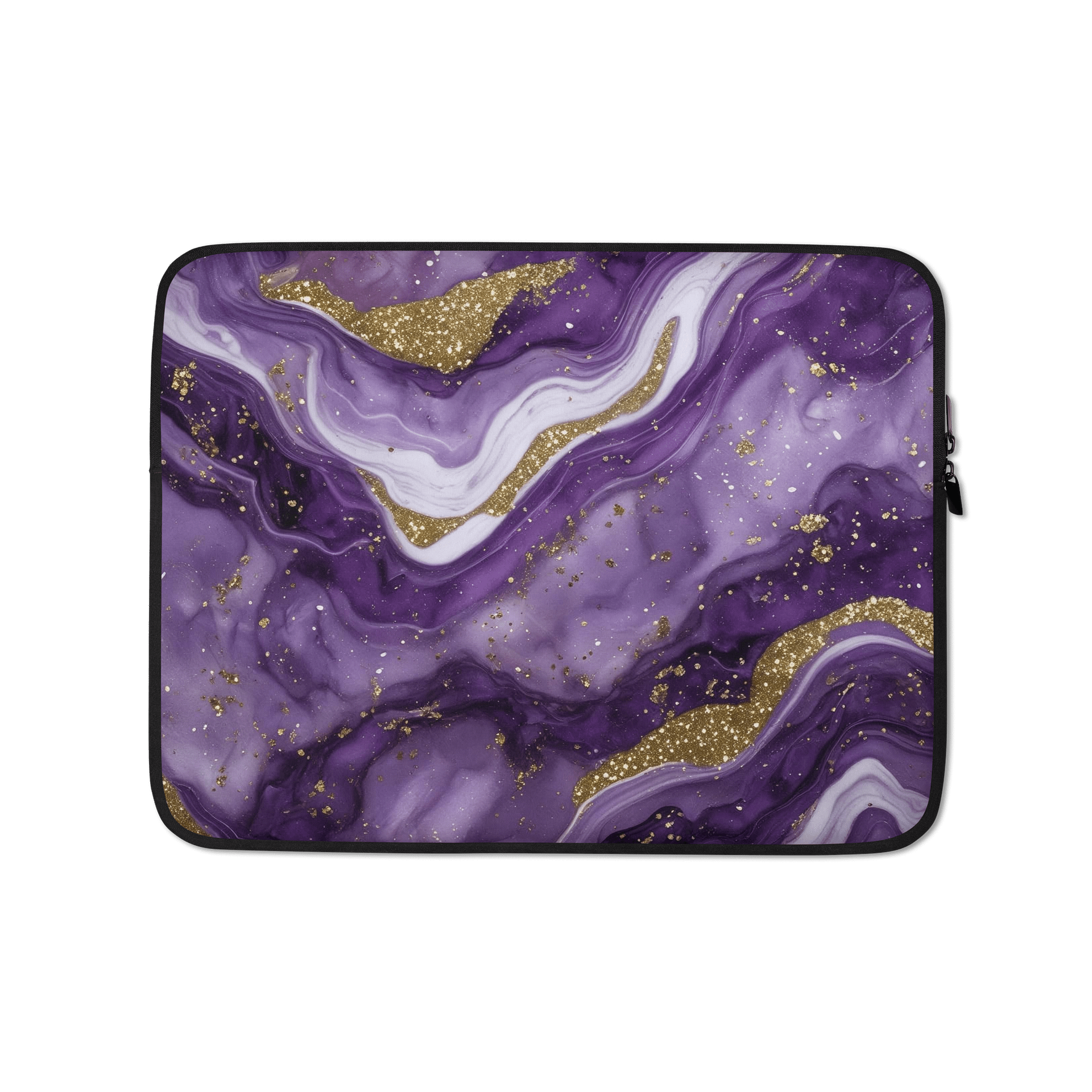 Rich Purple, White & Gold Glitter Marble Laptop Sleeve product image (1)