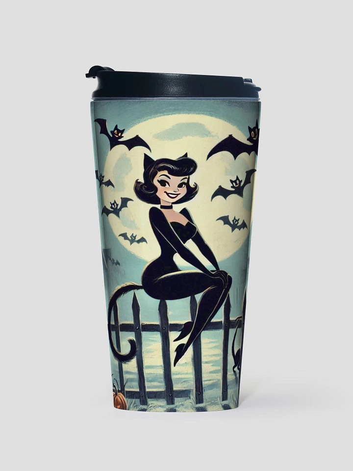 Cat Lady on a Moonlit Night Stainless Steel Travel Mug product image (1)