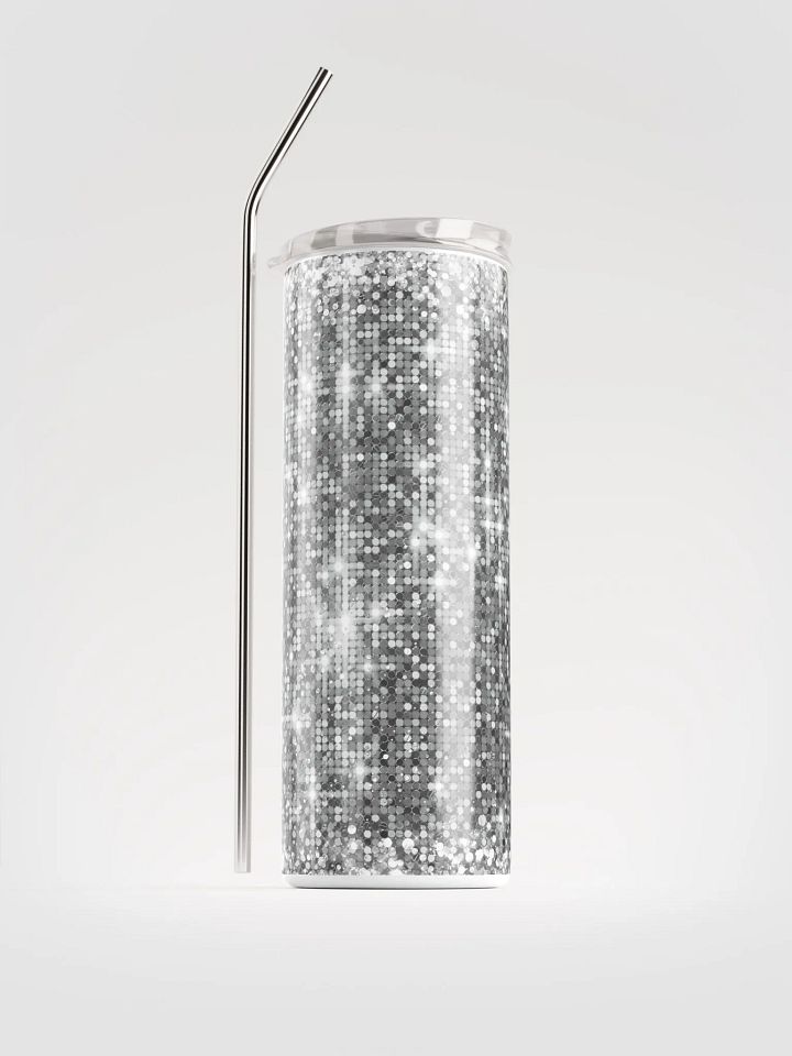 Shining Silver Glitter Stainless Steel Tumbler | Eco-Friendly 20oz with Reusable Straw product image (1)