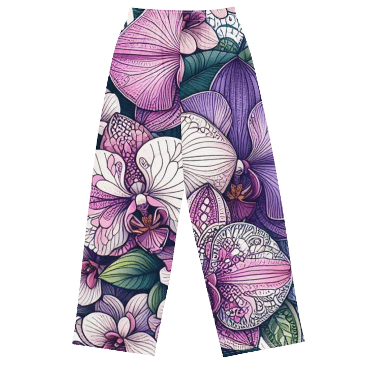 All-Over Print Unisex Wide-Leg Pants | AI work orchid flower design product image (2)