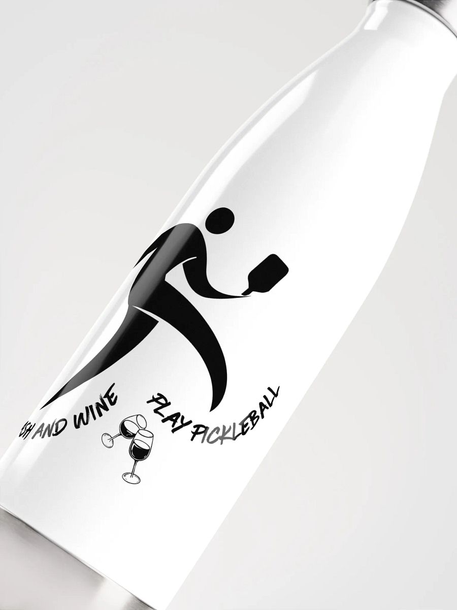White Black Smash and Wine, Play Pickleball Stainless Steel Water Bottle product image (5)