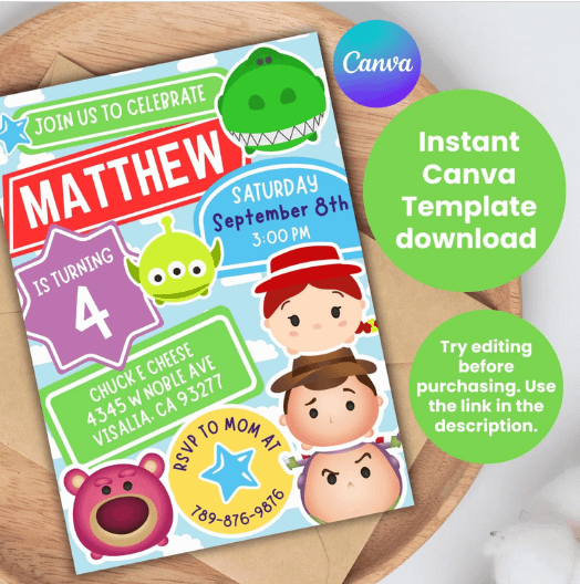 Toy Story Adventure Birthday Invite | Editable Canva Template | Instant Download | Woody & Buzz Party Invitation product image (1)