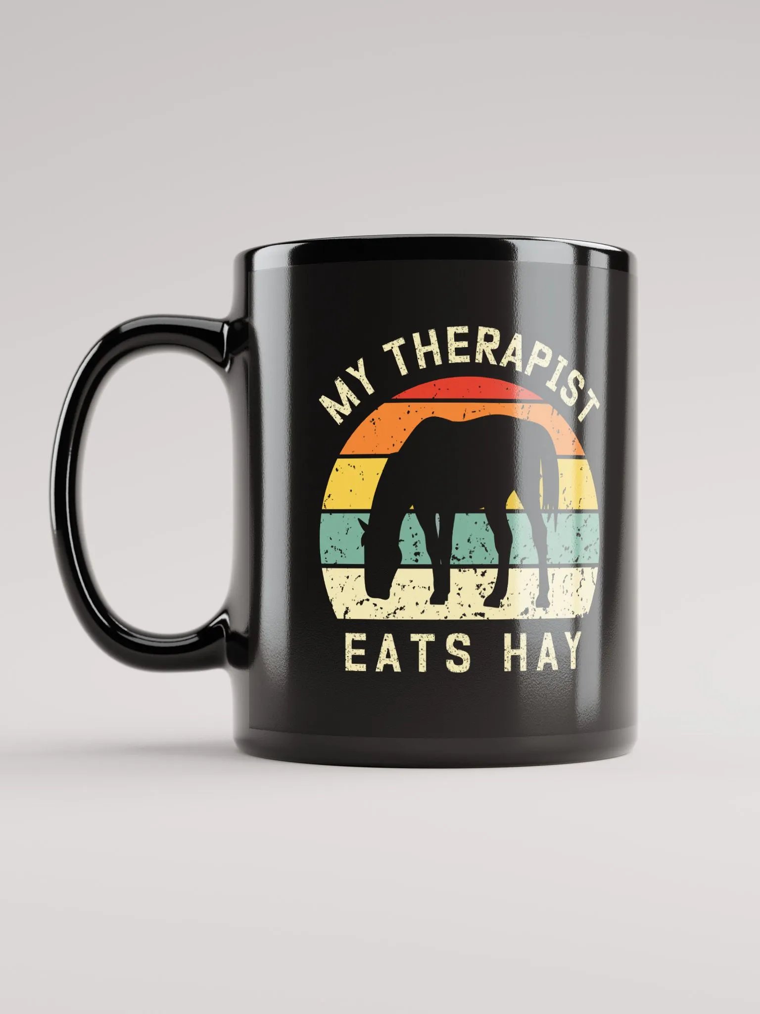 "My therapist eats hay"black glossy mug product image (6)