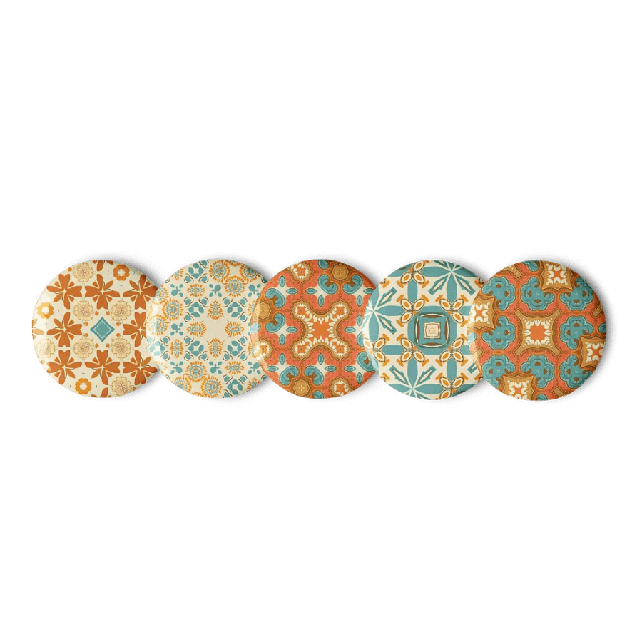 Set of 5 Retro Style Pattern Pins ~ Tan, Teal and Orange Palette product image (3)