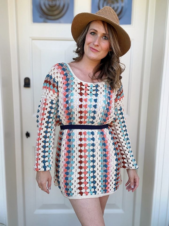 Retro Crochet Dress Pattern with Striped Granny Stitch - PDF pattern product image (2)