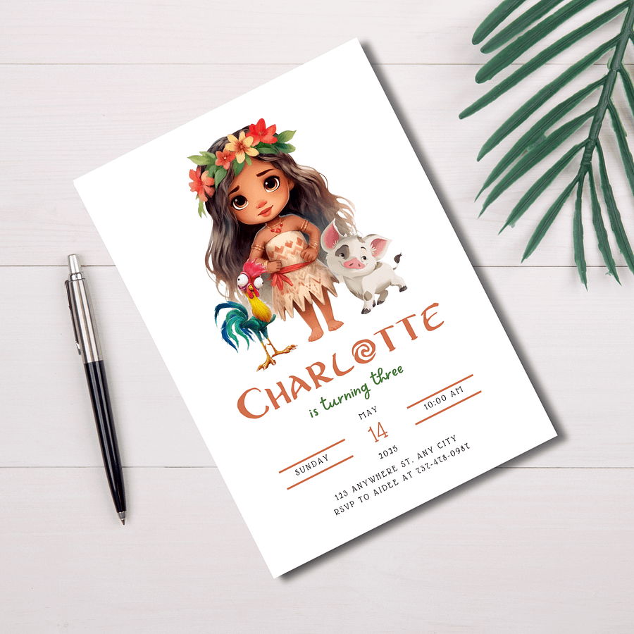Moana Themed Birthday Invitation Template – Canva Editable Tropical Party Invite product image (2)
