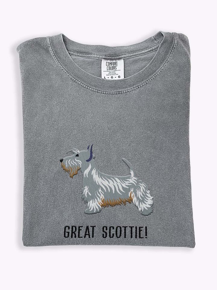 Great Scottie T-Shirt(Embroidered) of a Scottish Terrier(Blue) product image (1)