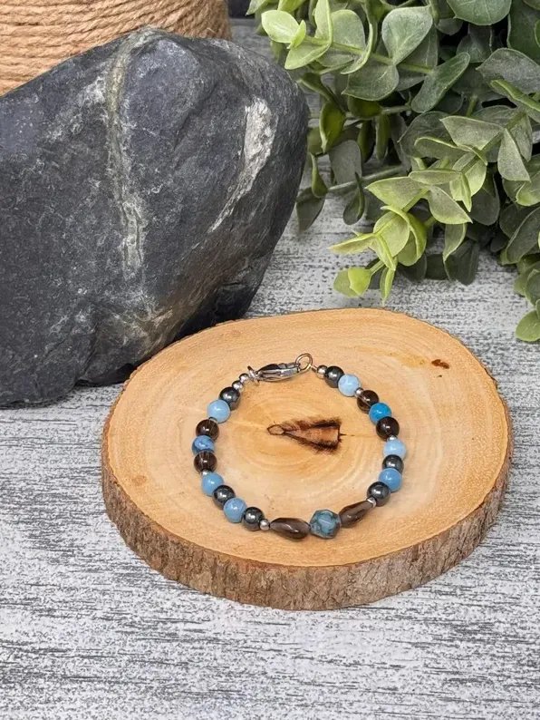 Handmade Gemstone Bracelet | Agate, Larimar, Quartz, Hematite product image (2)