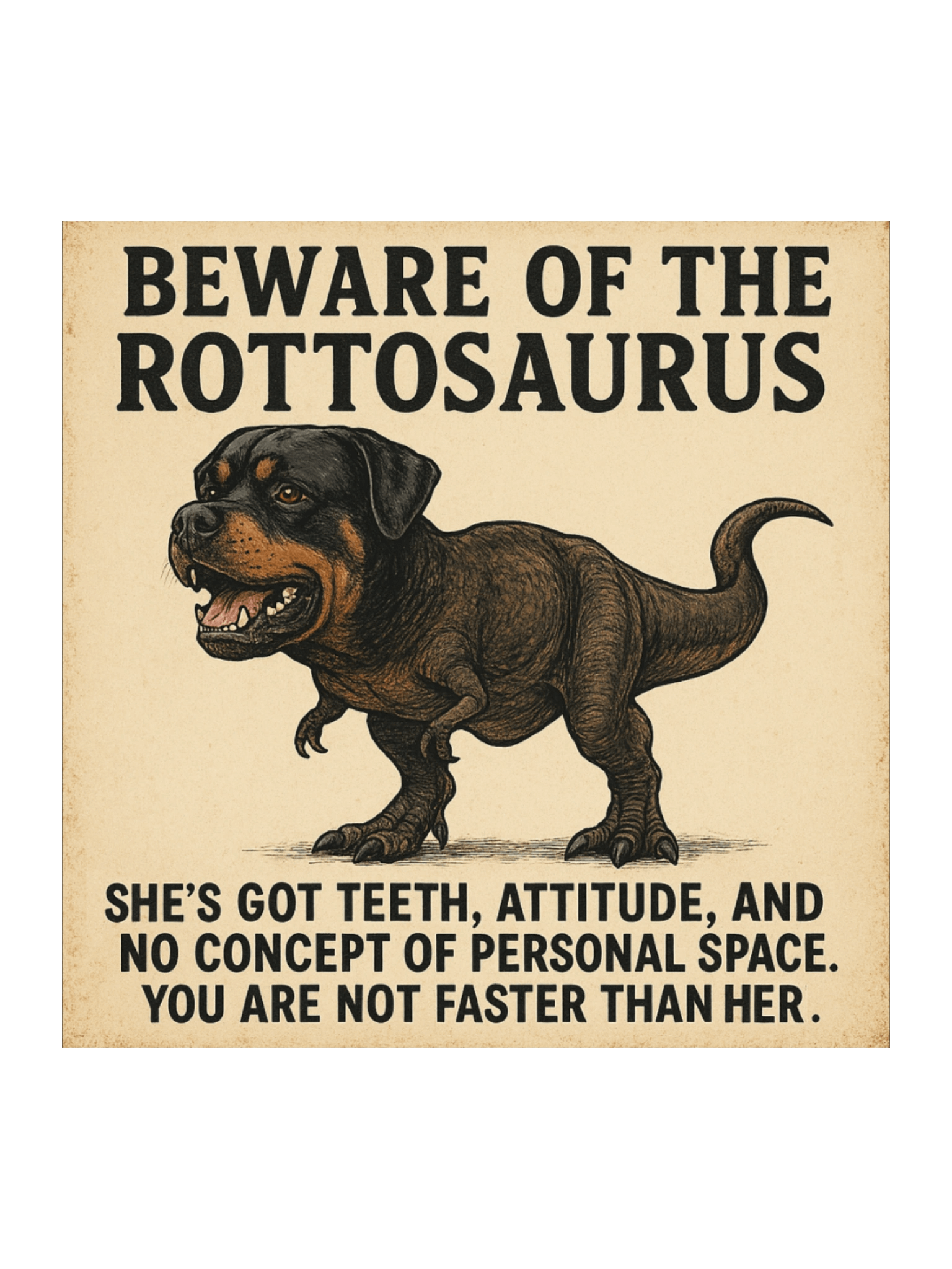Beware of the Rottosaurus Sticker (She/her version) product image (1)
