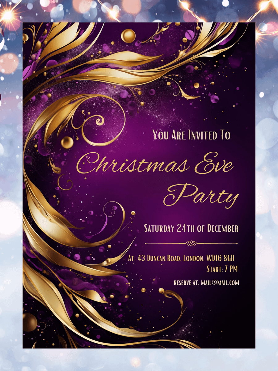 Christmas & New Year Purple and Gold Editable Party Invitation | Edit in Canva | Christmas Party Printable | Holiday Invitation | Canva Link product image (3)