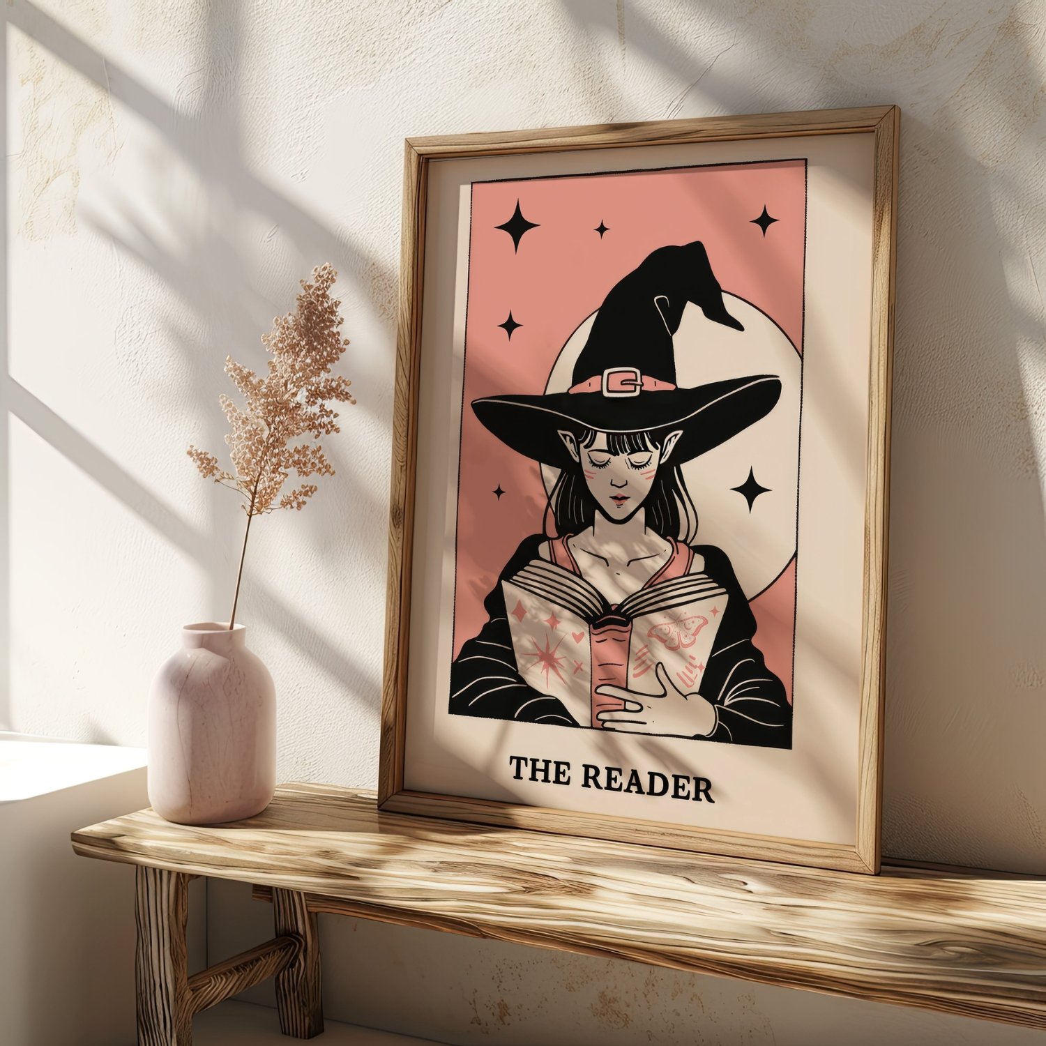 Pastel Pink& Black The Reader Tarot Card Art Print product image (27)