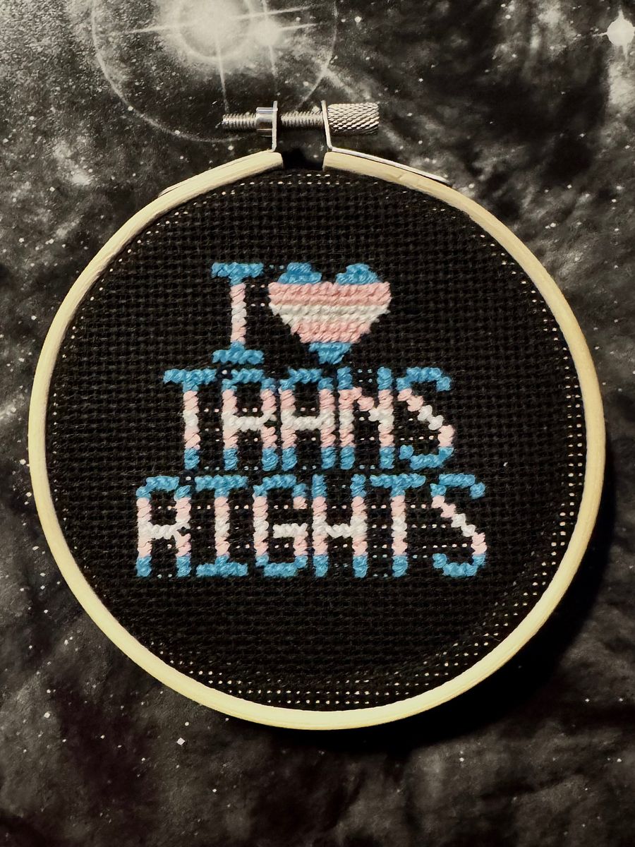 I Heart Trans Rights Finished Cross Stitch product image (1)
