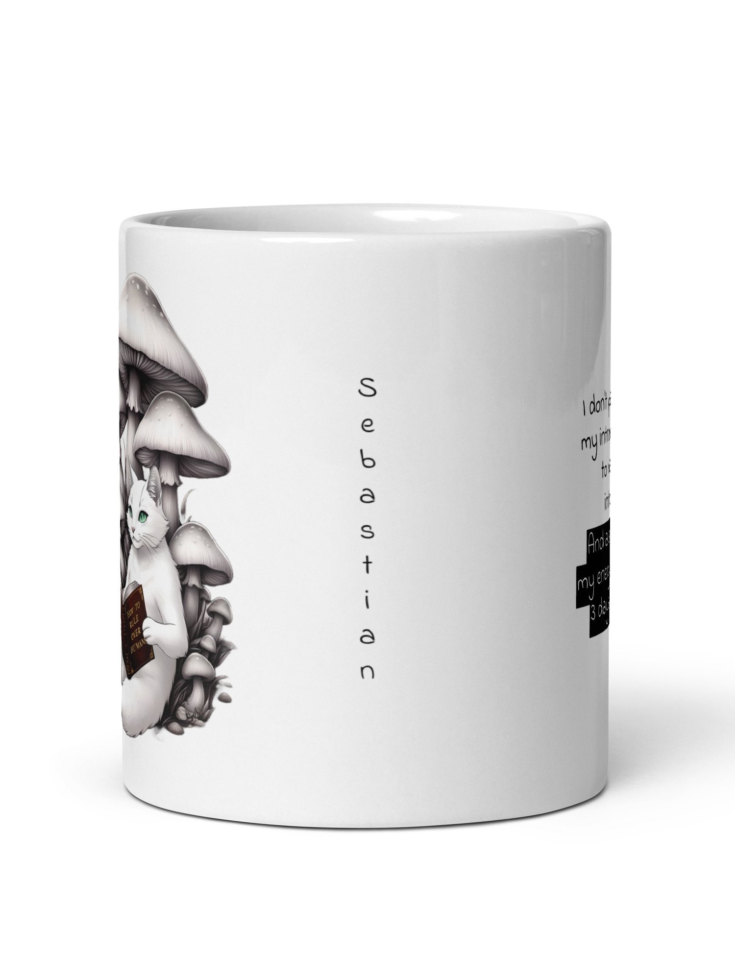 Personalized Extrovert Black Cat and Introvert White Cat White Glossy Mug product image (3)