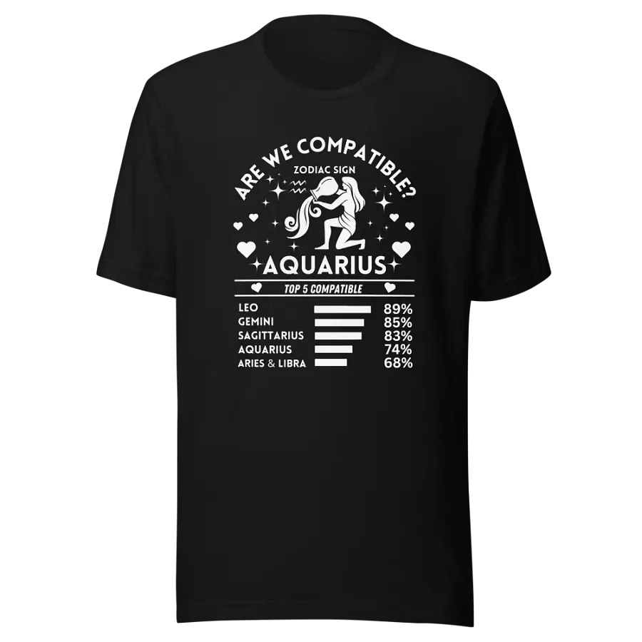 Aquarius Zodiac Sign Romantic Compatibility T-Shirt - Bella Canvas 3001 Unisex Staple T-Shirt - Dark Colors product image (3)