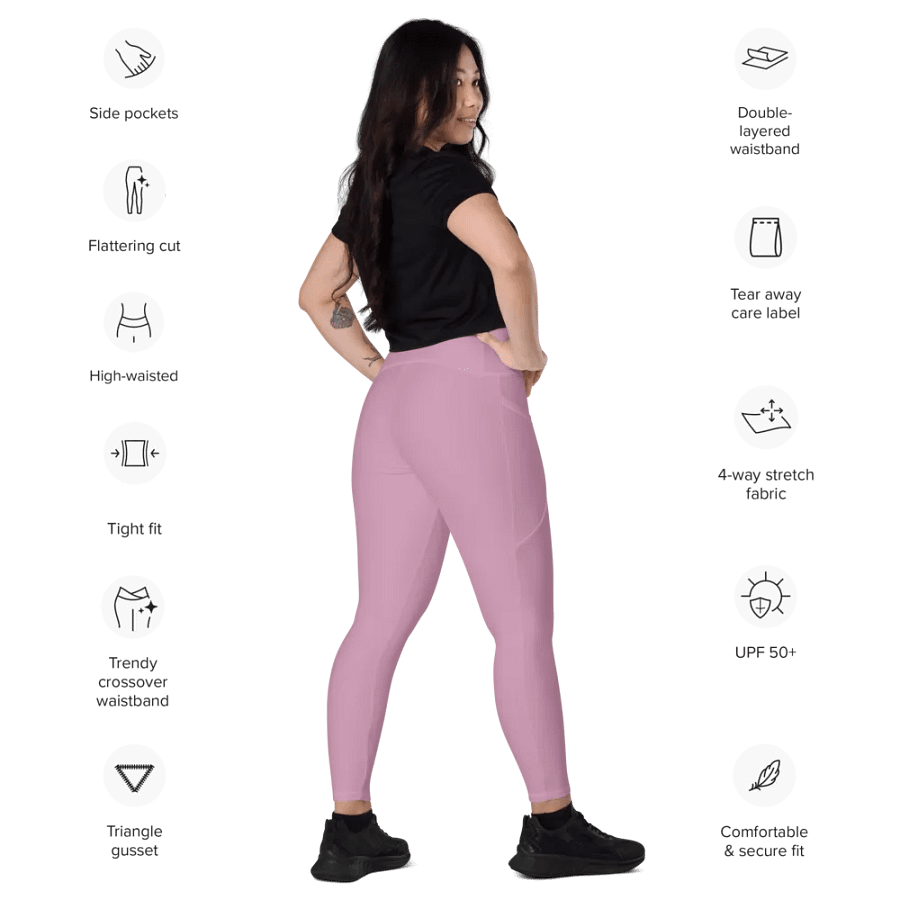 Plain Lilac Purple Soft Summer Women's High Waisted Premium Crossover Leggings with Pockets by Treasure Pie product image (10)