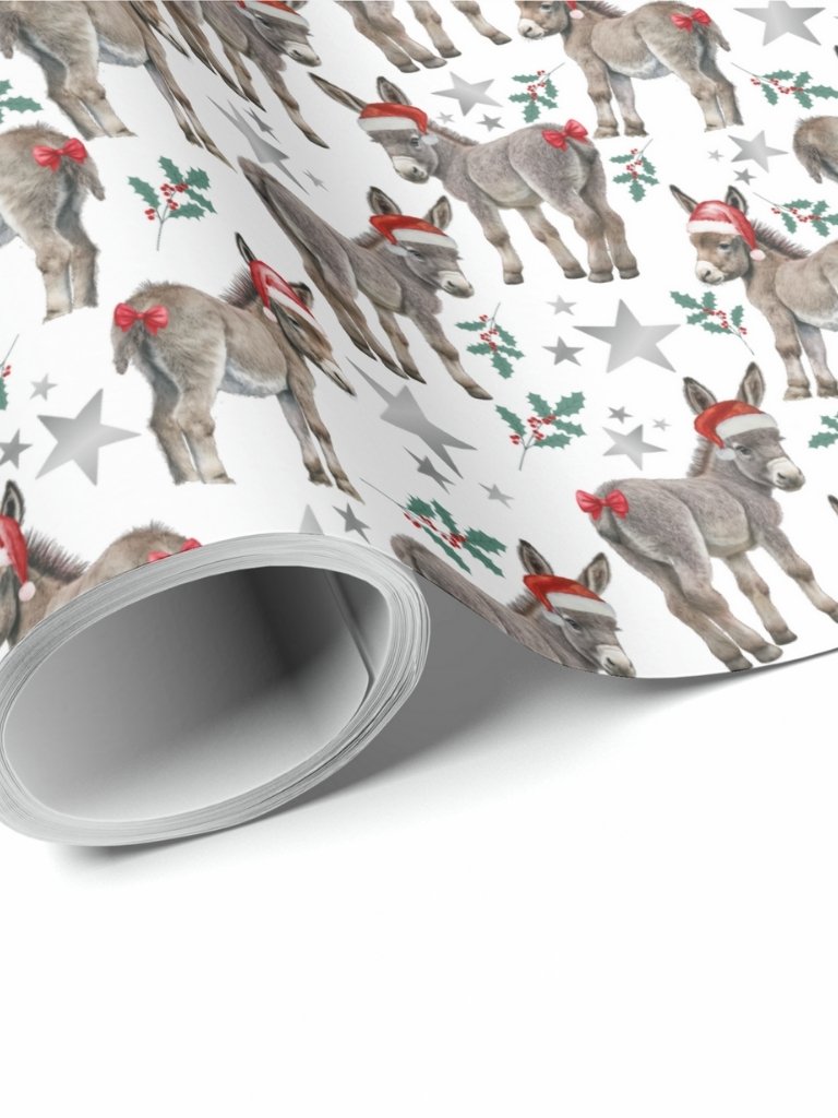 Donkeys Santa Hats Christmas Gift Wrapping Paper product image (1)