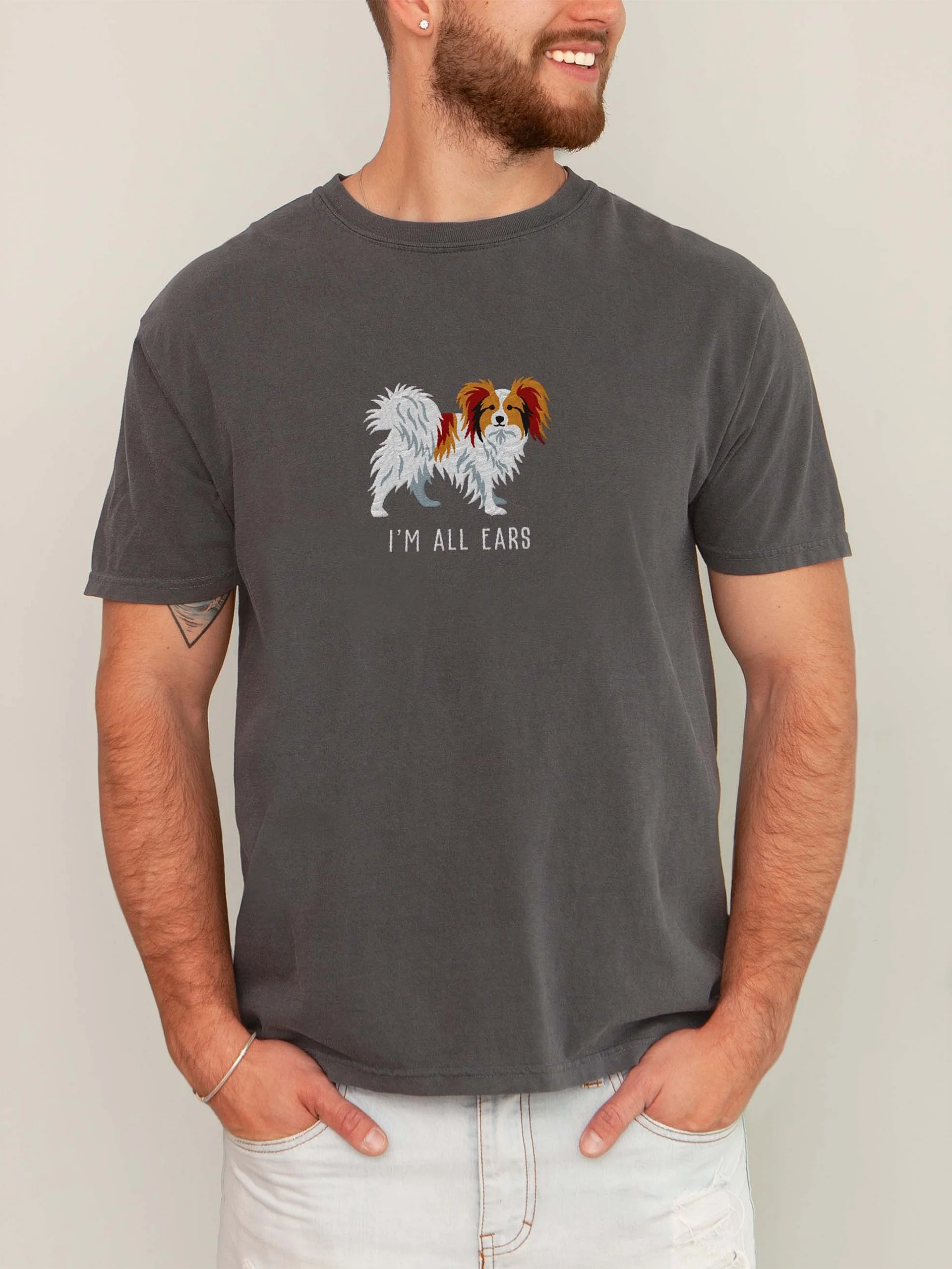 I'm All Ears T-Shirt(Embroidered) of a Papillon(Sable & White) product image (2)