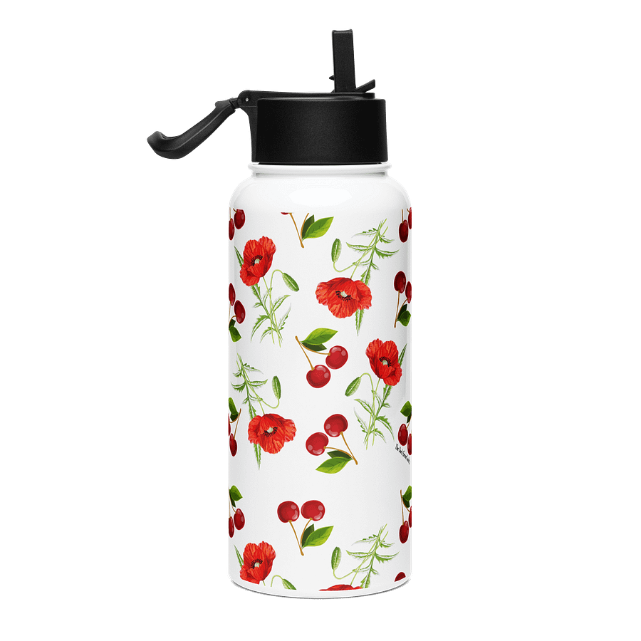 Poppies and Cherries Red and White - Stainless Steel Water Bottle product image (1)