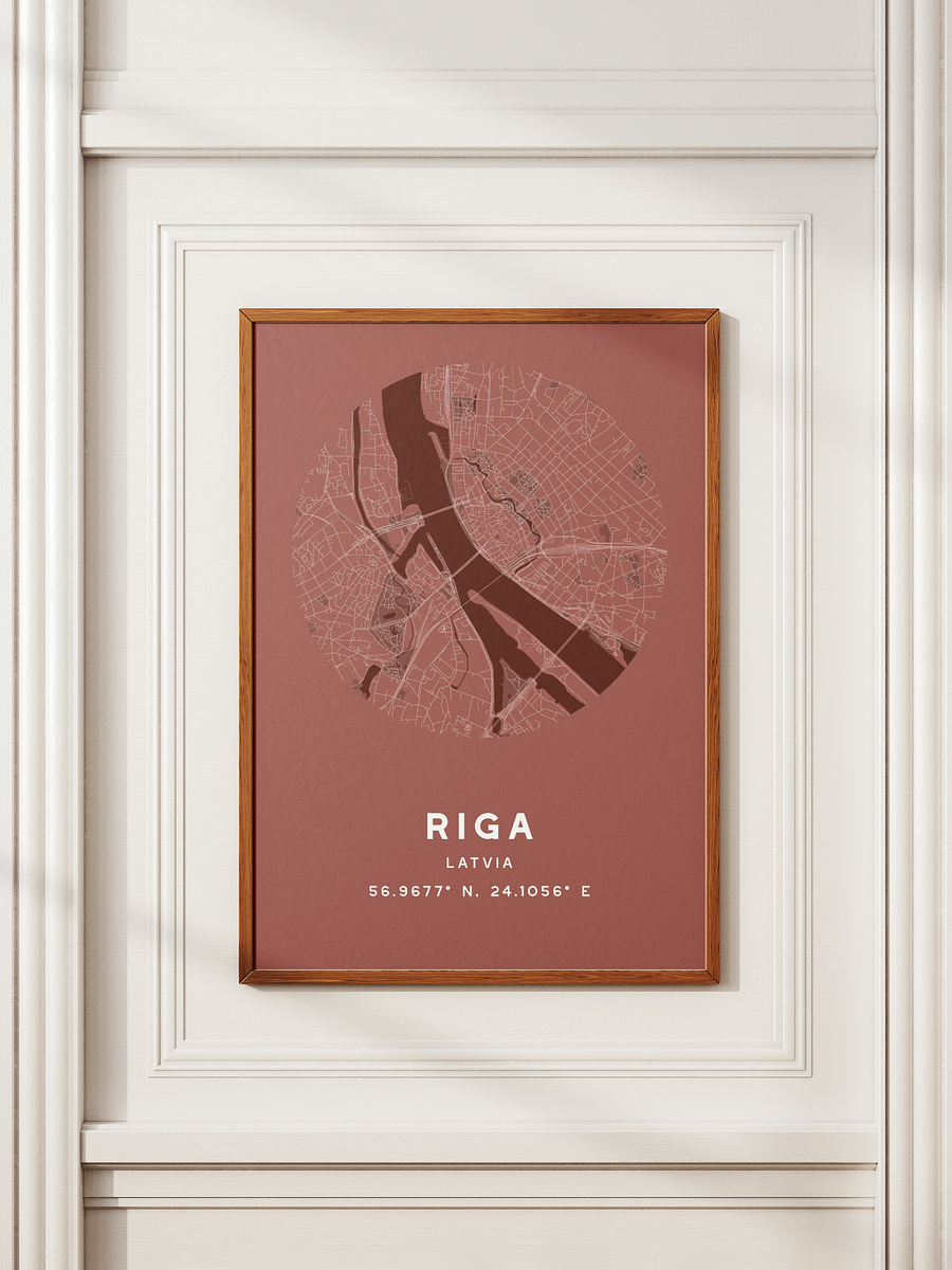 Riga Street Map Poster – Red Minimalist Circular City Art product image (2)