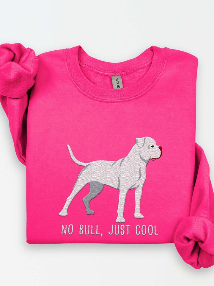 No Bull, Just Cool Sweatshirt (Embroidered) of an American Bulldog(White) product image (1)