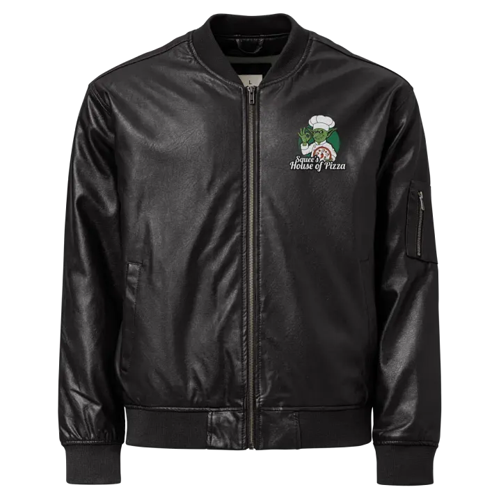 Squee’s House of Pizza Faux Leather Bomber Jacket product image (1)