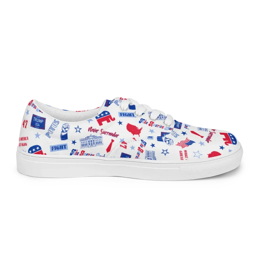 Trump 2024 Republican Patriot Make America Great Again White Pattern Low Top Canvas Shoes for women product image (11)