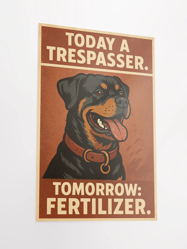 Rottweiler Poster: Today a Trespasser, Tomorrow Fertilizer product image (4)