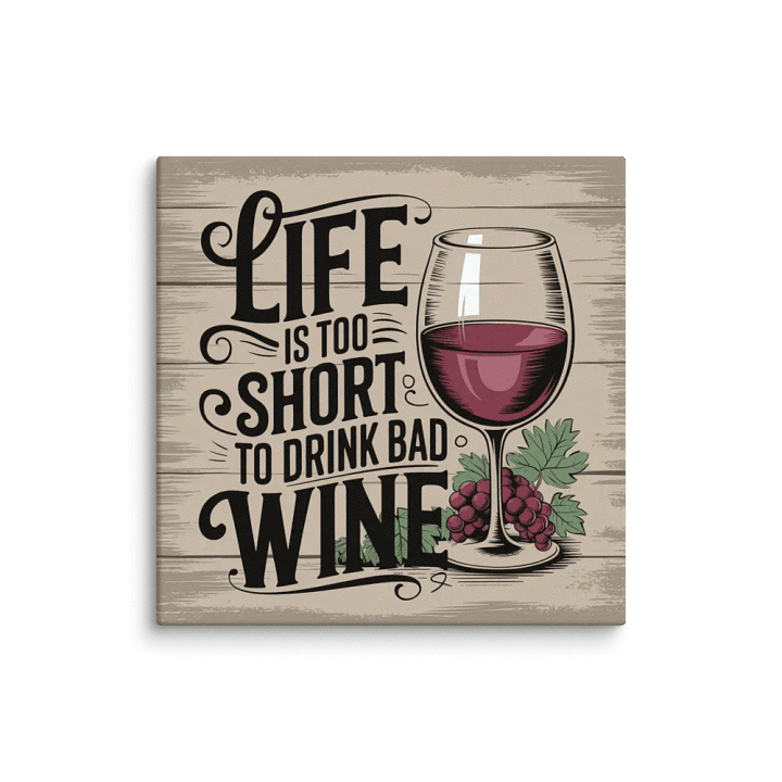 Life Is Too Short to Drink Bad Wine - Rustic Funny Wine Quote Canvas Wall Art for Wine Lovers product image (1)